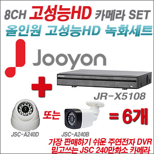 [EVENT] [AHD-2M] JR-X5108 8CH + 240만화소 카메라 6개 SET (실내/실외형 3.6mm 렌즈 출고)
