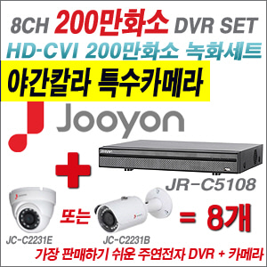 [EVENT] [CVI-2M] JR-C5108 8CH + 주연전자 200만화소 야간칼라 카메라 8개 SET (실내/실외형 3.6mm 렌즈 출고)