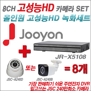 [EVENT] [AHD-2M] JR-X5108 8CH + 240만화소 카메라 8개 SET (실내/실외형 3.6mm 렌즈 출고)