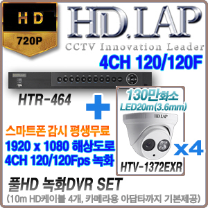HTR-464+HTV-1372EXR(3.6mm) 4개세트(10M케이블+아답타포함)